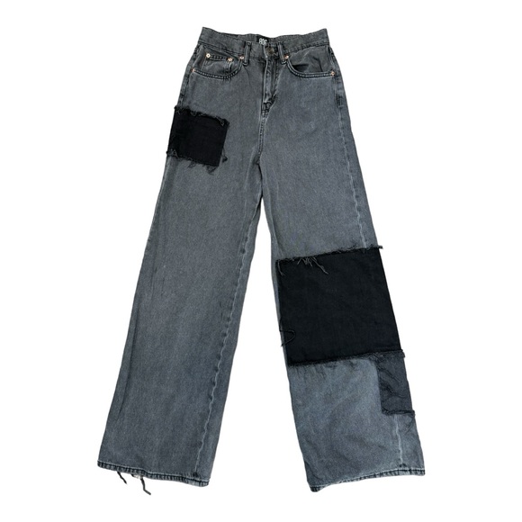 BDG Denim - BDG Size 25W 32L Wide Leg Puddle 100% Cotton High Rise Black Patchwork Jeans